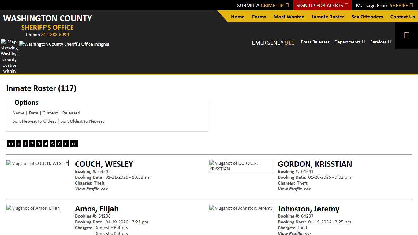 Inmate Roster - Current Inmates Booking Date Descending - Washington County IN Sheriff